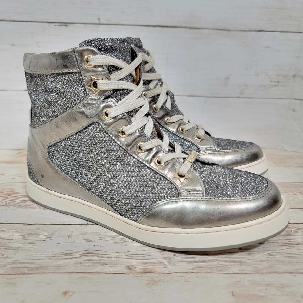 Jimmy Choo Tokyo metallic silver hightop sneakers